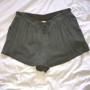 Olive Green Tie Front Shorts